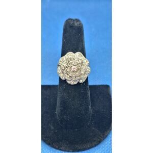 Flower Diamonique CZ center pink topaz openwork 925 ring- sze 6.5- very nice